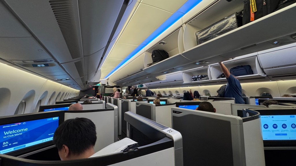 Inside the Business Class cabin on BA A350-1000 aircraft